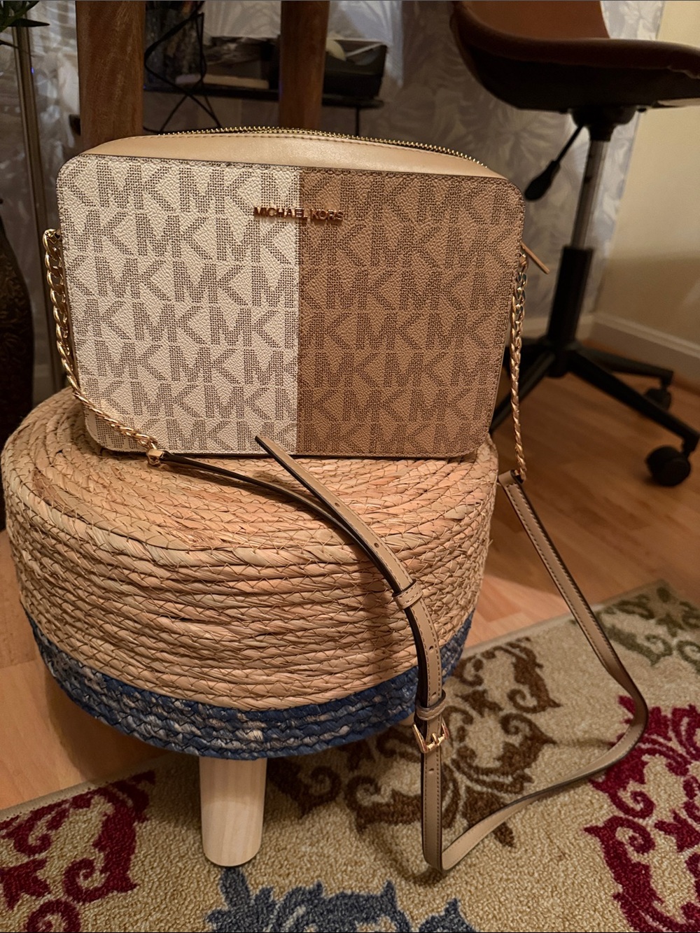 Michael Kors Two-Tone Beige and Cream Logo Crossbody